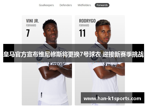皇马官方宣布维尼修斯将更换7号球衣 迎接新赛季挑战